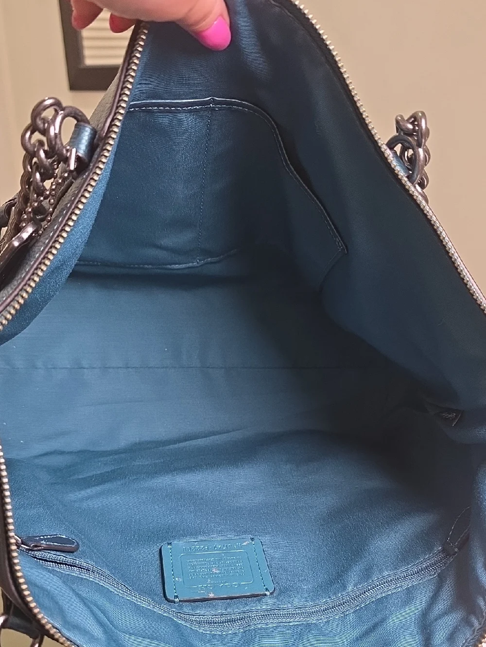 COACH F22208 Ava Chain Tote in Metallic Teal/Gunmetal EUC - Picture 15 of 16